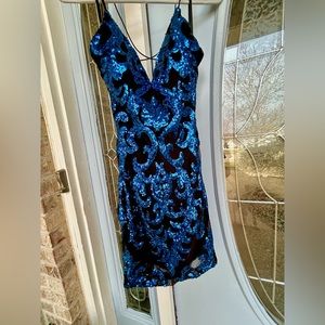 Formal V-Neck Open Back Sequin Mini Dress